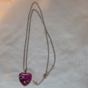 Charming Purple Butterfly  Heart Necklace with Silver Chain
